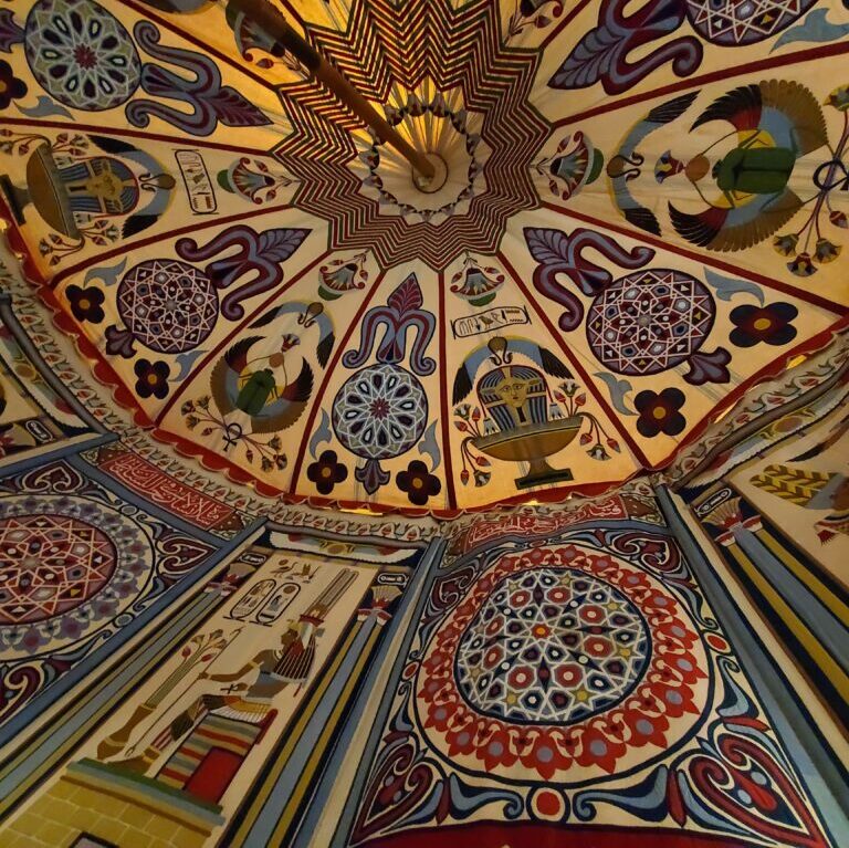 Interior of a 20th-century Egyptian Tour tent on view at The Gregg Museum.