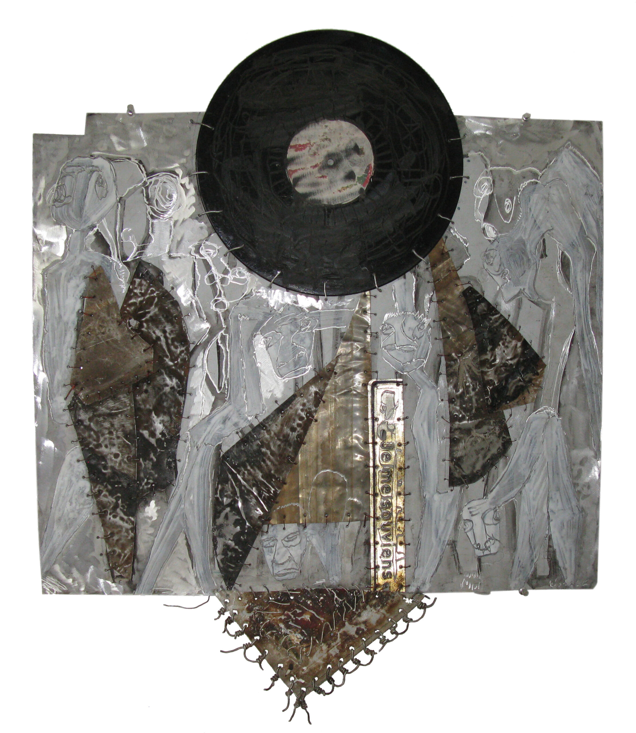Jean Michel Elie Dissake, Untitled, Assemblage on sheet metal, 30x25